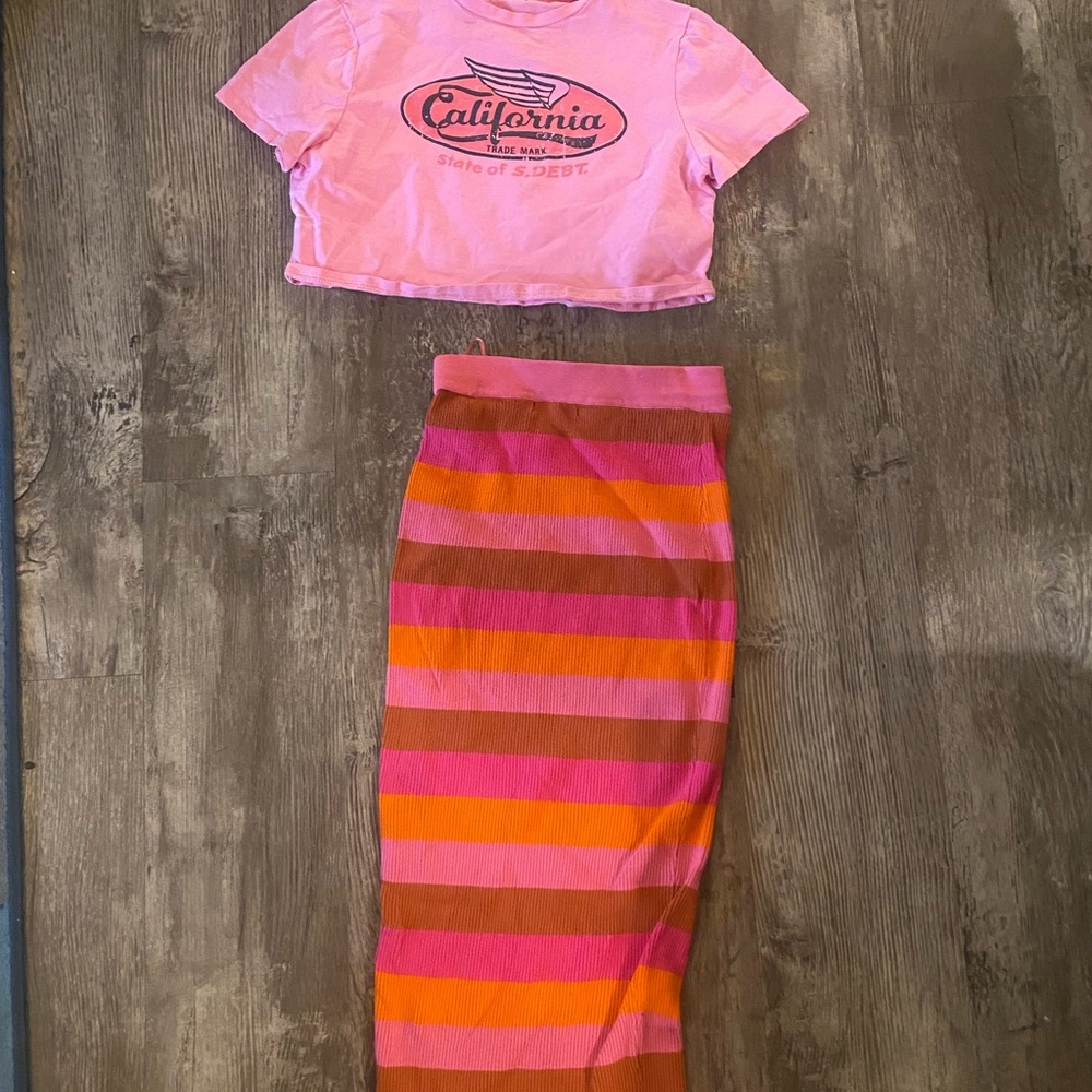 SHEIN Pink and Orange Striped Maxi Dress